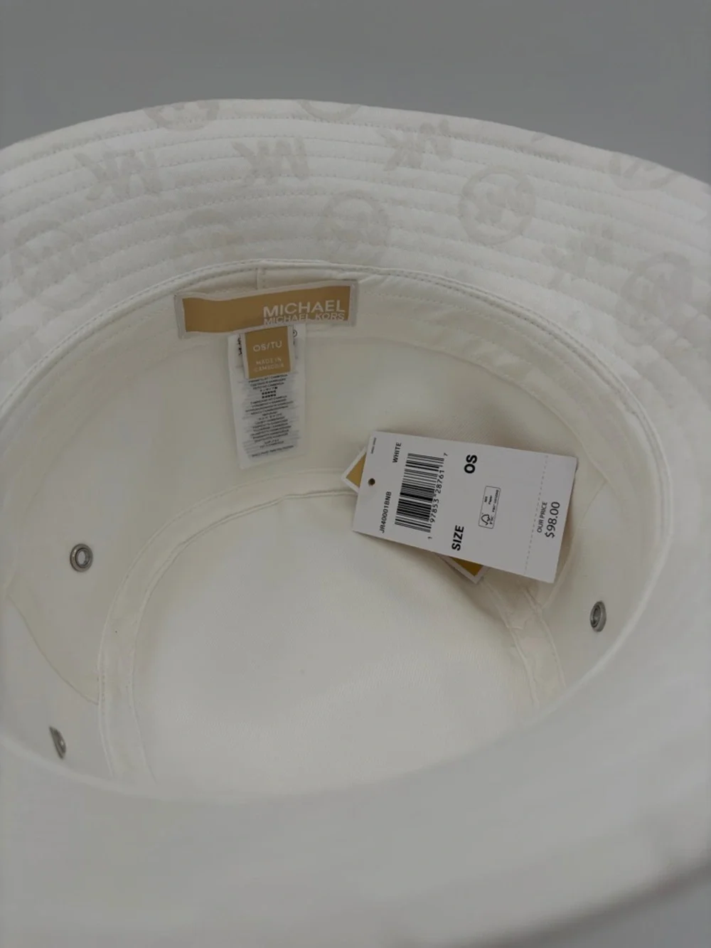 Michael Kors White Bucket Hat NWT Logo Plaque OS Summer Classic🥳🥳❌❌